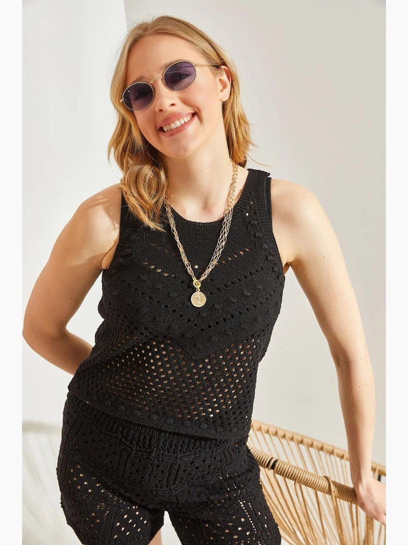 Top van tricot met ronde hals lucci Zwart - Kiabi