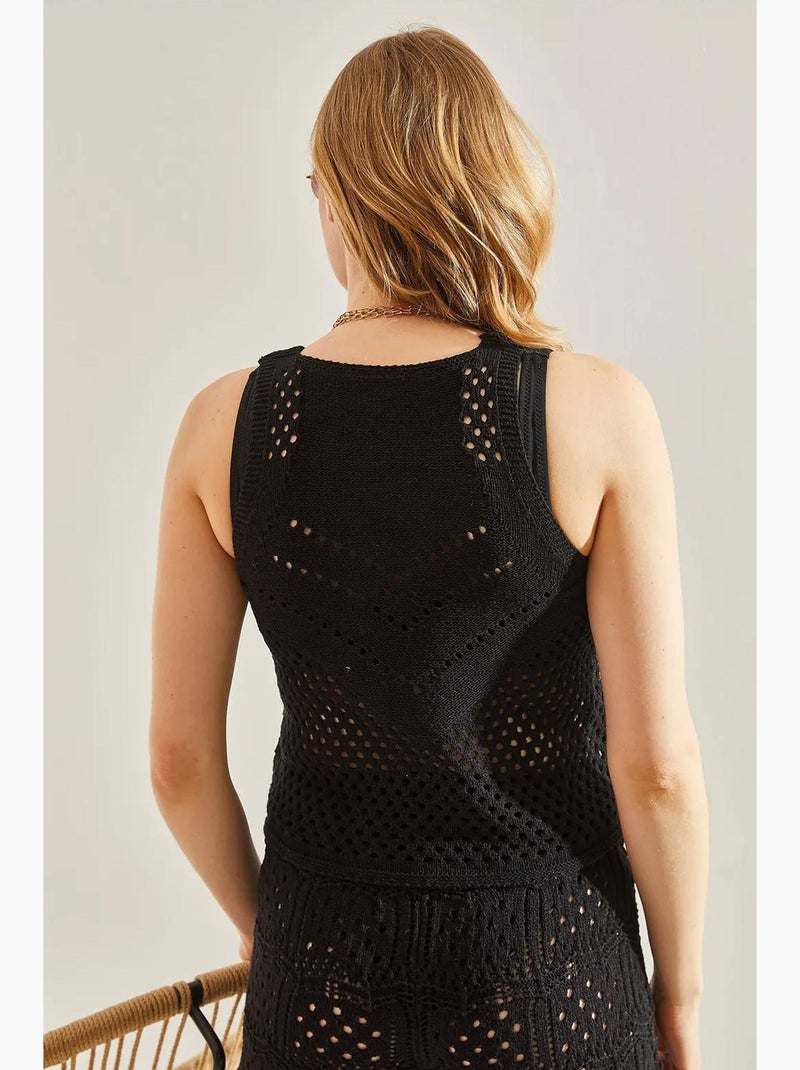Top van tricot met ronde hals lucci Zwart - Kiabi