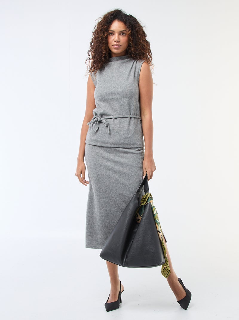 Top van zachte tricot met opstaande kraag Grijs - Kiabi