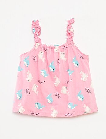 Topje met print en ruchebandjes