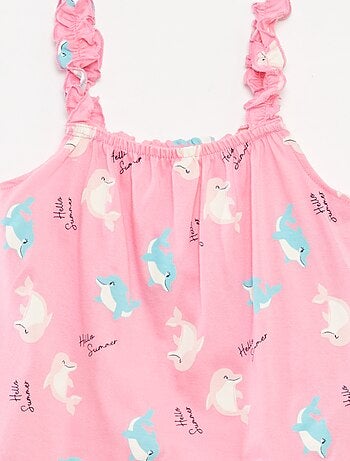 Topje met print en ruchebandjes