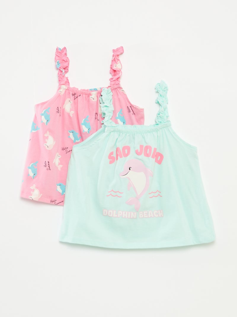Topje met print en ruchebandjes BLAUW - Kiabi