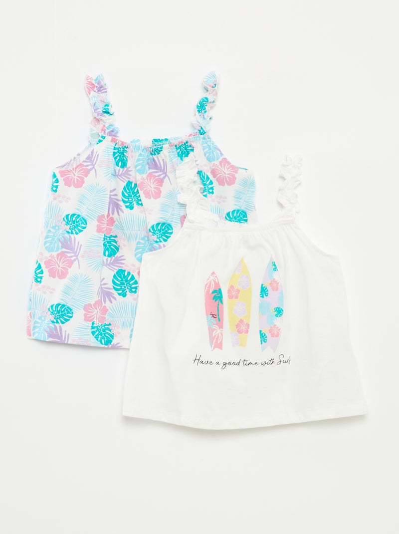 Topje met print en ruchebandjes WIT - Kiabi