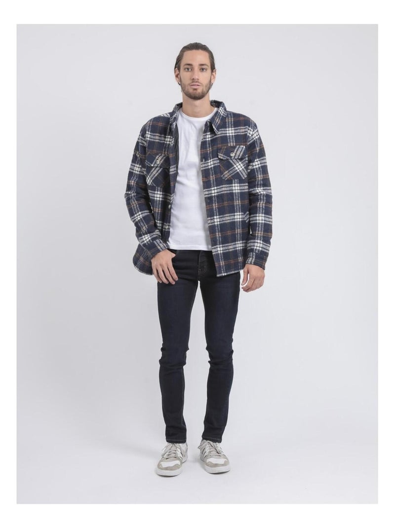 TORANOL geruite overshirt met lange mouwen Marineblauw - Kiabi