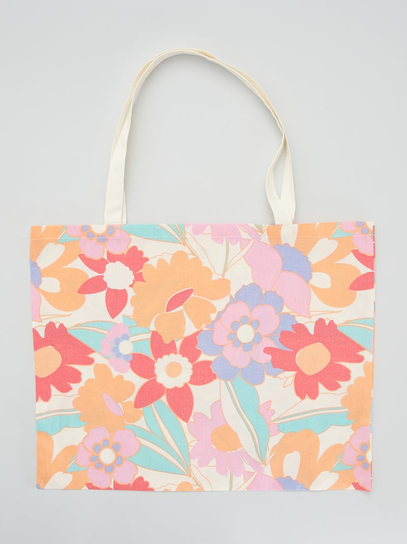 Tote bag à motif blanc fleurs - Kiabi