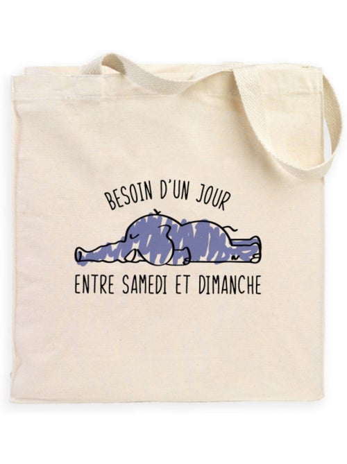 Totebag BESOIN D'UN JOUR ENTRE SAMEDI ET DIMANCHE - Kiabi Totebag BESOIN D'UN JOUR ENTRE SAMEDI ET DIMANCHE - Kiabi
