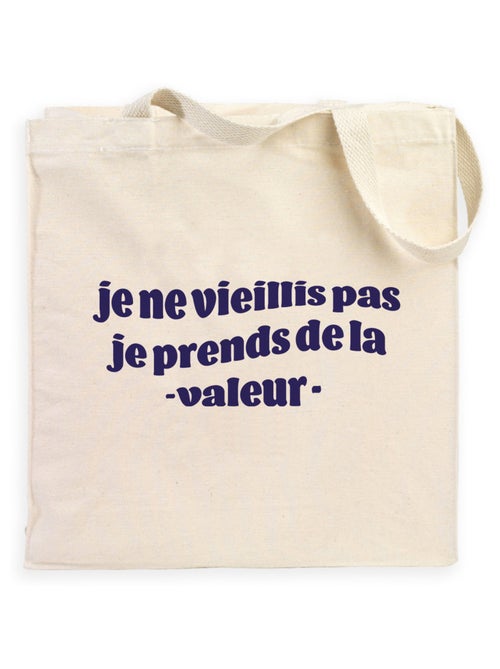 Totebag JE NE VIEILLIS PAS JE PRENDS DE LA VALEUR BLEU - Kiabi Totebag JE NE VIEILLIS PAS JE PRENDS DE LA VALEUR BLEU - Kiabi