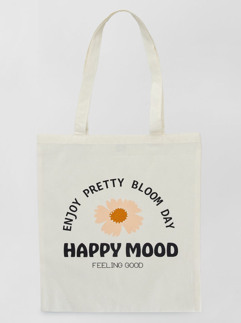 Totebag met tekstopdruk 'Happy mood' WIT - Kiabi