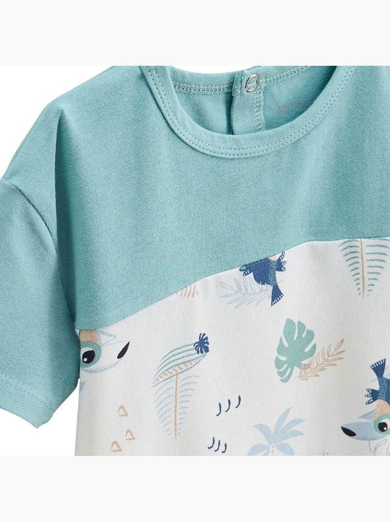 Toucana kinderset bestaande uit een katoenen gaas T-shirt en een short. Blauw - Kiabi