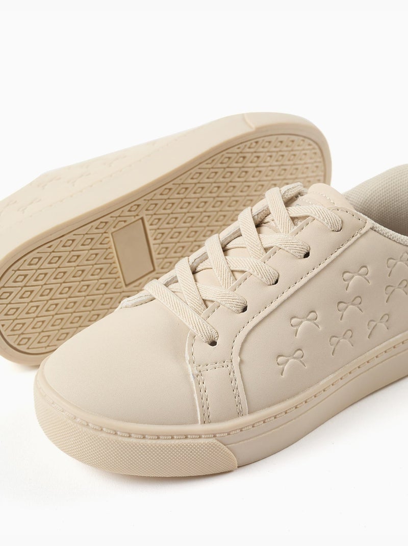Trainers met reliëfstrikken en elastische veters Beige - Kiabi