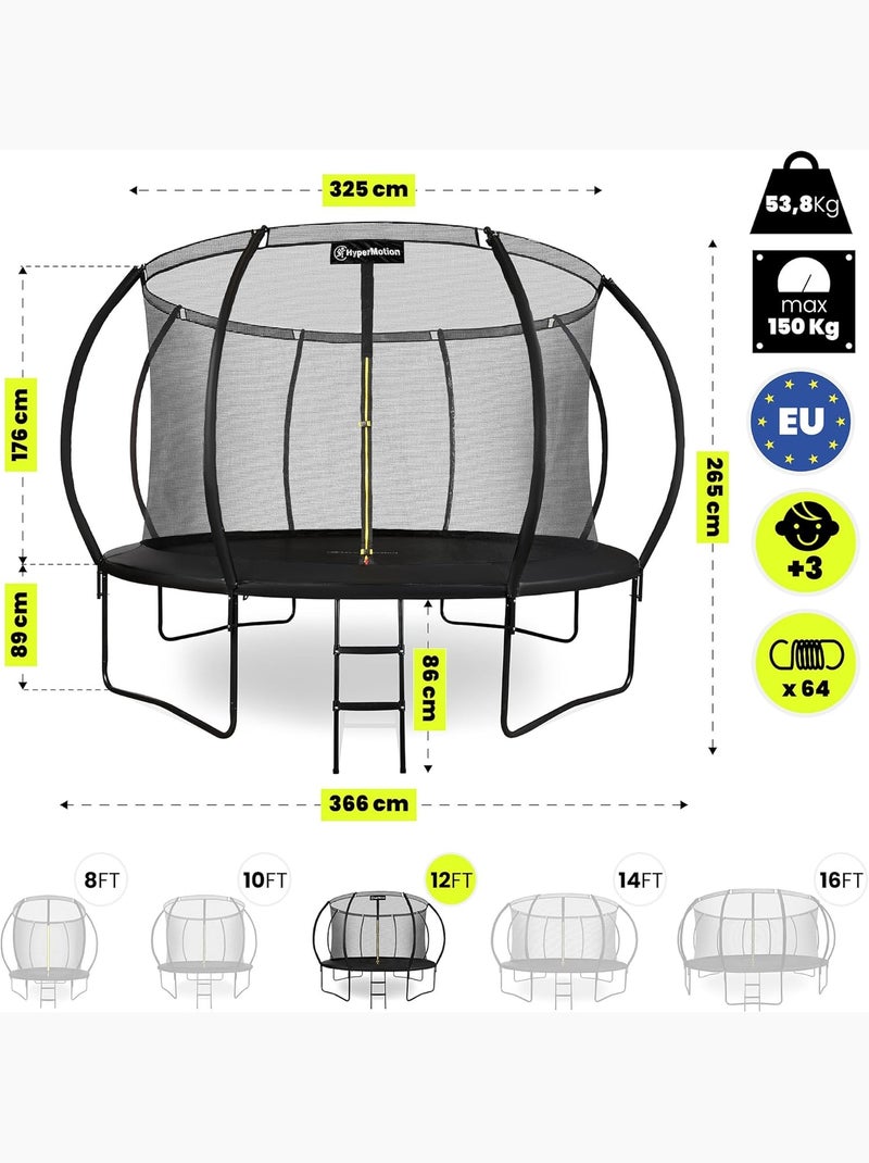 Trampoline de jardin avec filet et échelle 366cm hypermotion Noir - Kiabi