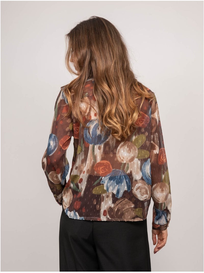 Transparante blouse met bloemenprint oxelia Bruin - Kiabi