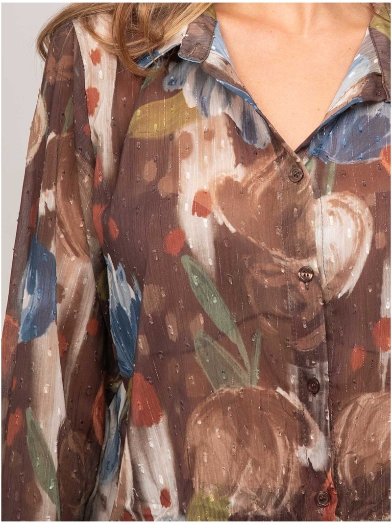 Transparante blouse met bloemenprint oxelia Bruin - Kiabi