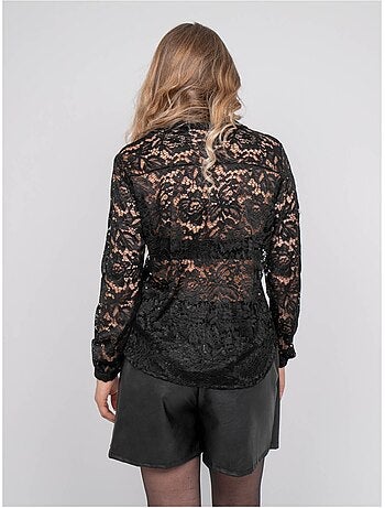 Transparante blouse van bloemenkant olirose