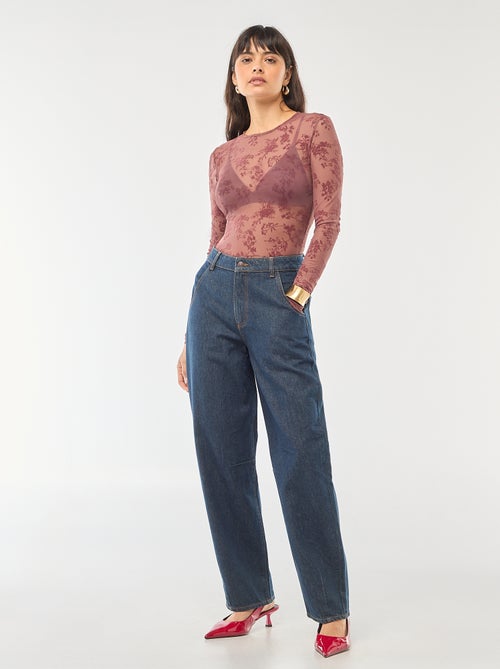 Transparante body met bloemen van velours - Kiabi