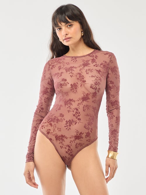 Transparante body met bloemen van velours - Kiabi