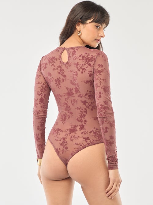 Transparante body met bloemen van velours - Kiabi