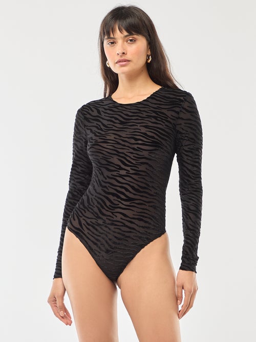 Transparante body met lange mouwen en zebraprint - Kiabi