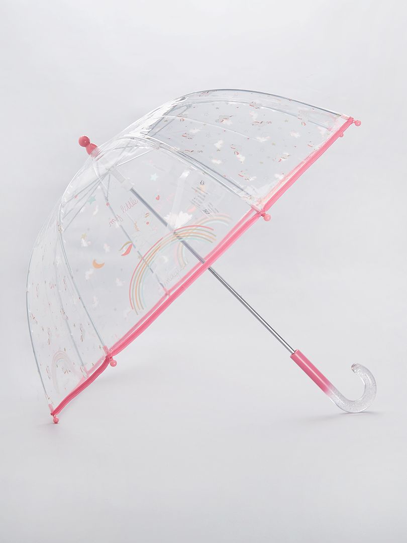 Transparante paraplu met ‘eenhoorn’-print roze - Kiabi