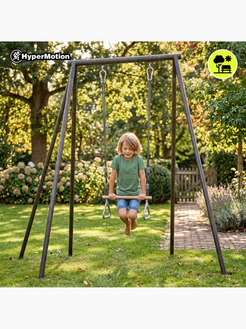 Trapèze de gymnastique enfant hypermotion avec anneaux et barre en bois dès 3 ans - Kiabi