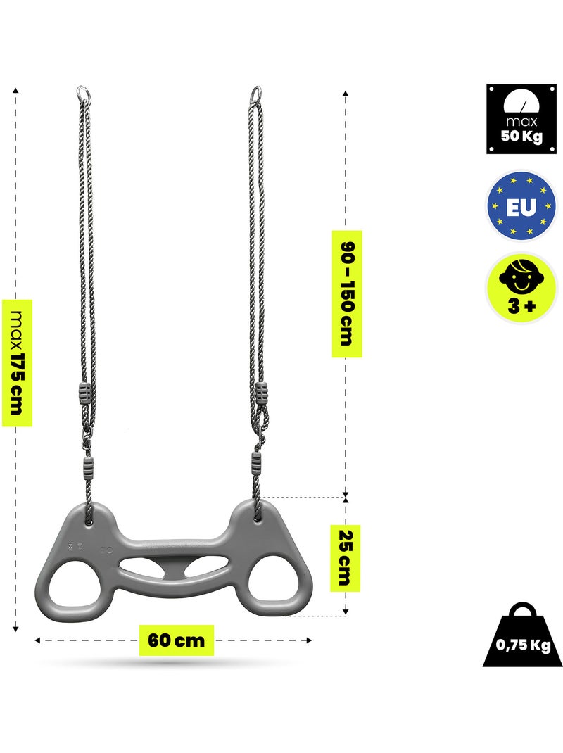 Trapèze de gymnastique hypermotion avec cordes réglables enfant Gris - Kiabi