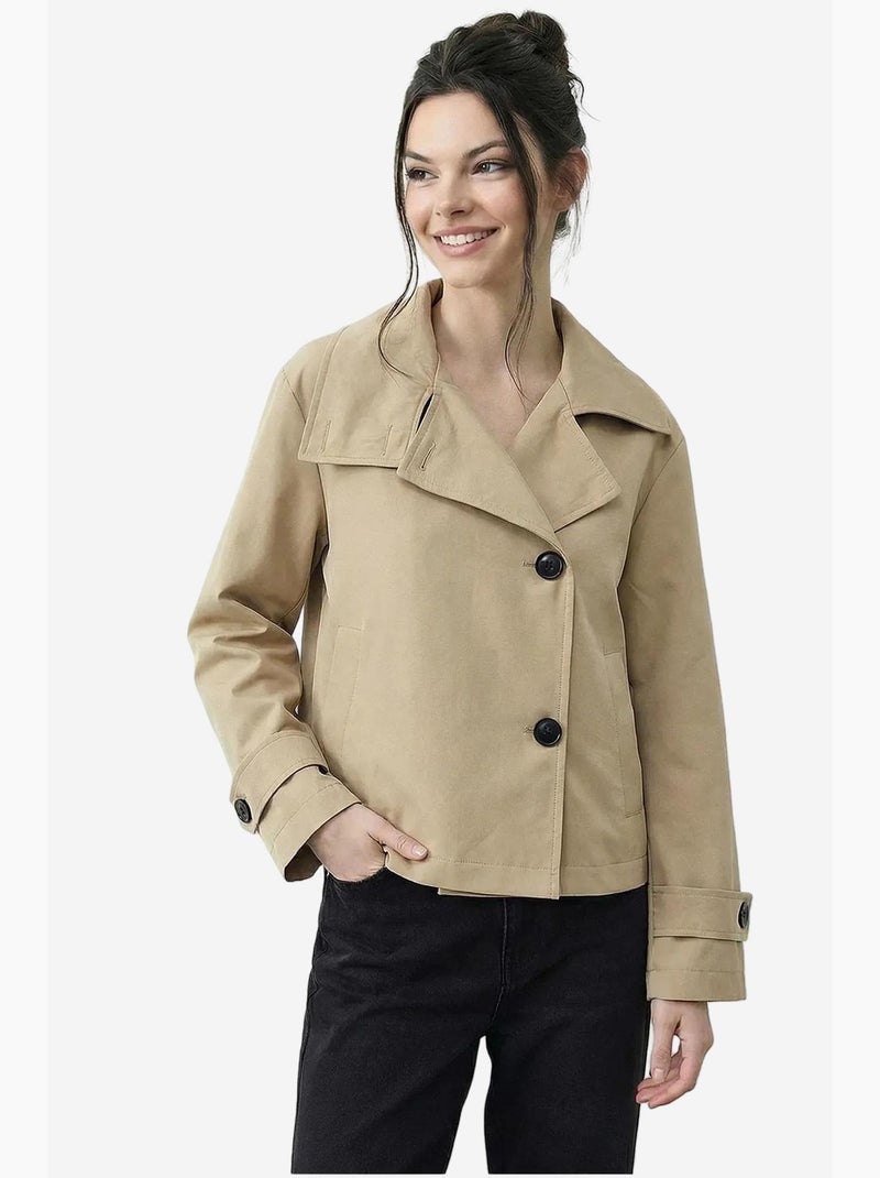 Trench-coat à col mandarin court lucci Beige argile - Kiabi