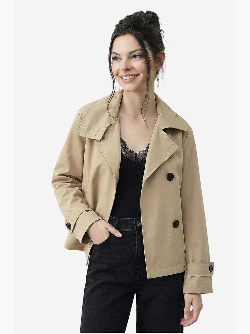 Trench-coat à col mandarin court lucci Beige argile - Kiabi
