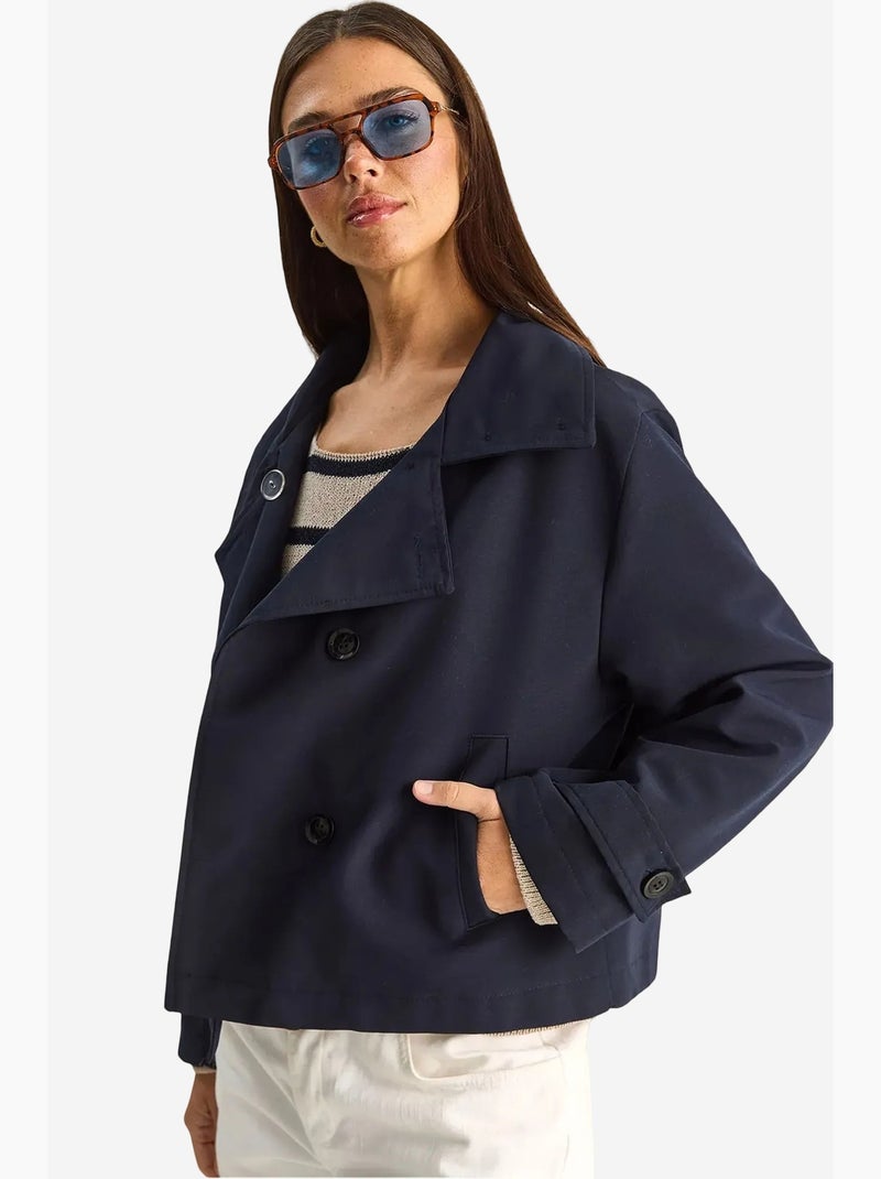 Trench-coat à col mandarin court lucci Bleu marine - Kiabi