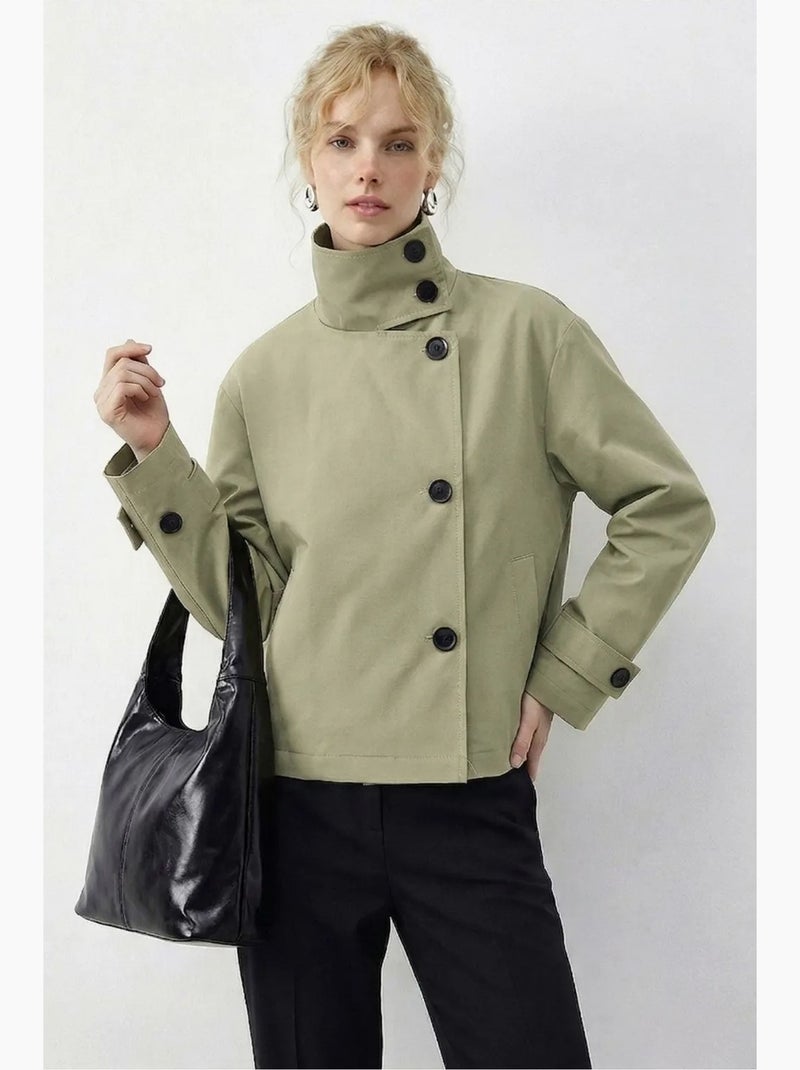 Trench-coat à col mandarin court lucci Kaki - Kiabi