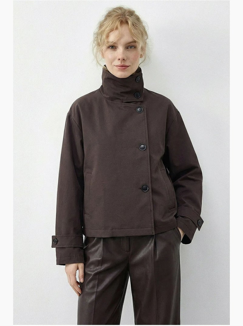 Trench-coat à col mandarin court lucci Marron foncé - Kiabi
