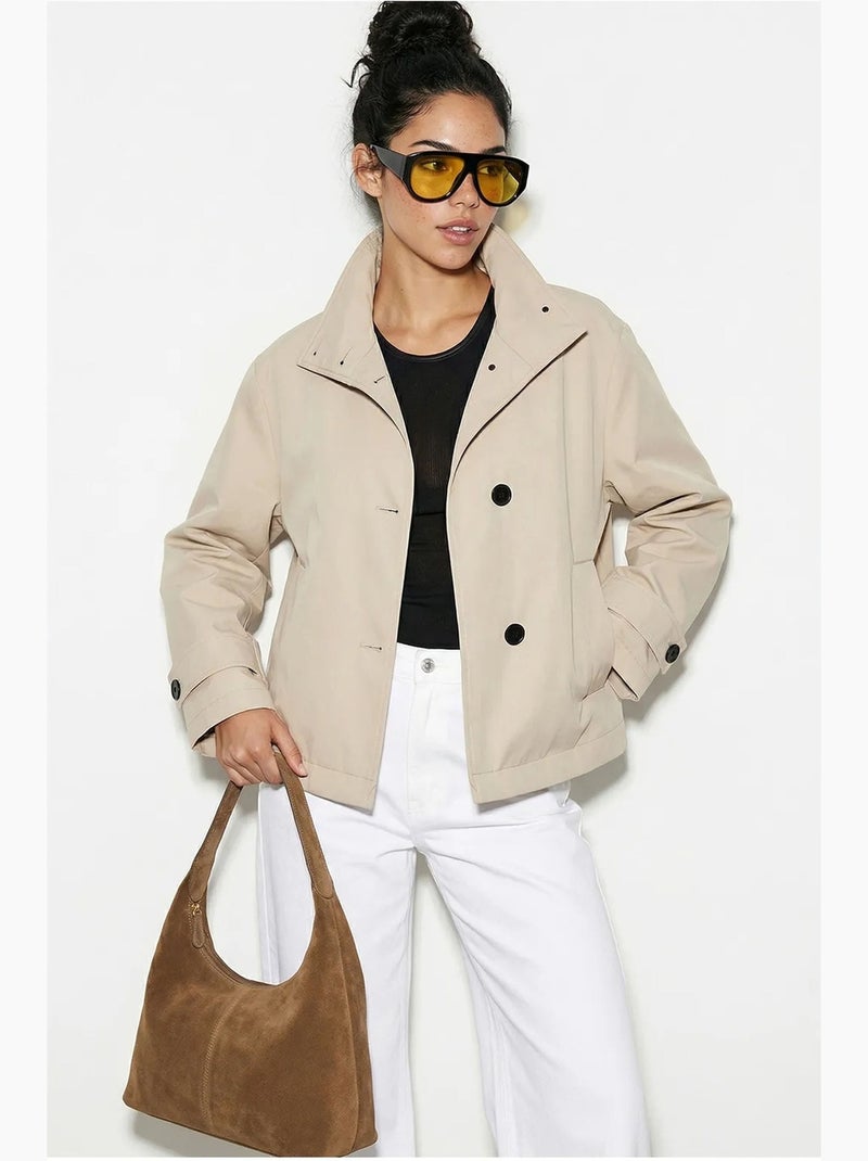 Trench-coat à col mandarin court lucci Sable - Kiabi