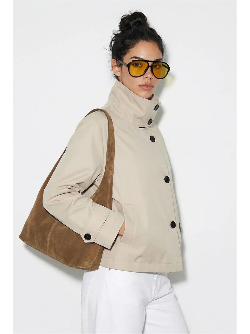 Trench-coat à col mandarin court lucci Sable - Kiabi