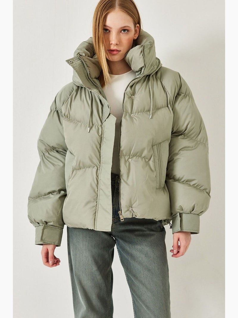 Trench-coat à col mandarin court lucci Vert - Kiabi