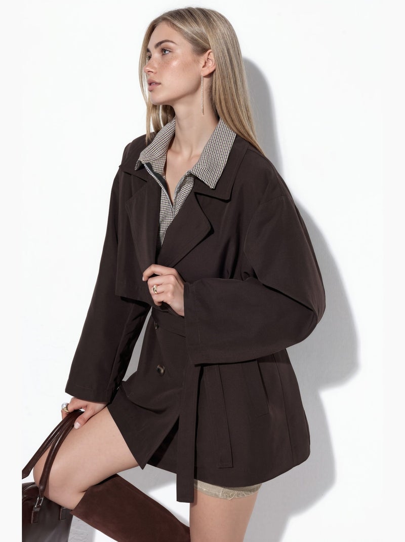 Trench-coat ceinturé à double boutonnage hiccup Marron foncé - Kiabi