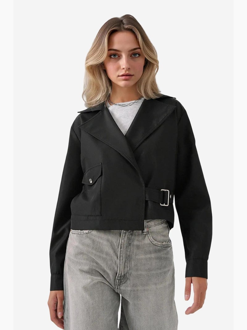 Trench-coat court à col portefeuille bdart Noir - Kiabi