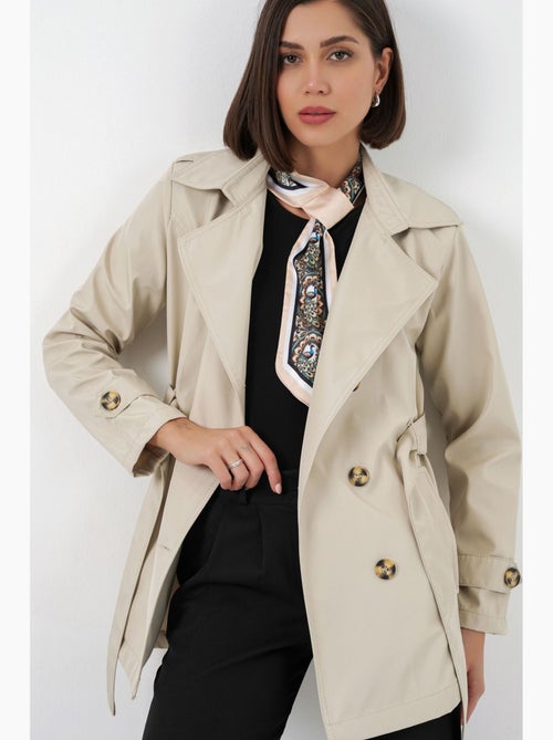 Trench-coat court ceinturé avec col chemise bdart - Kiabi