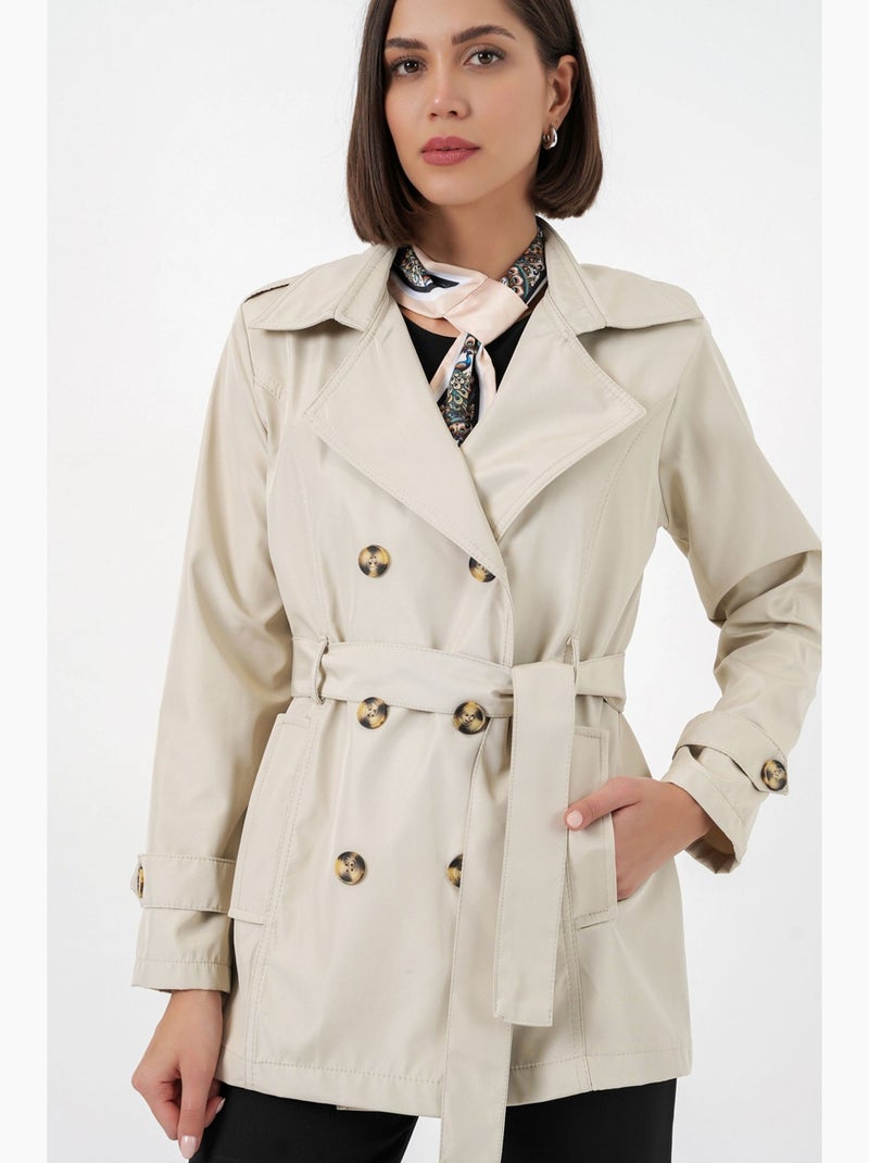 Trench-coat court ceinturé avec col chemise bdart Beige argile - Kiabi