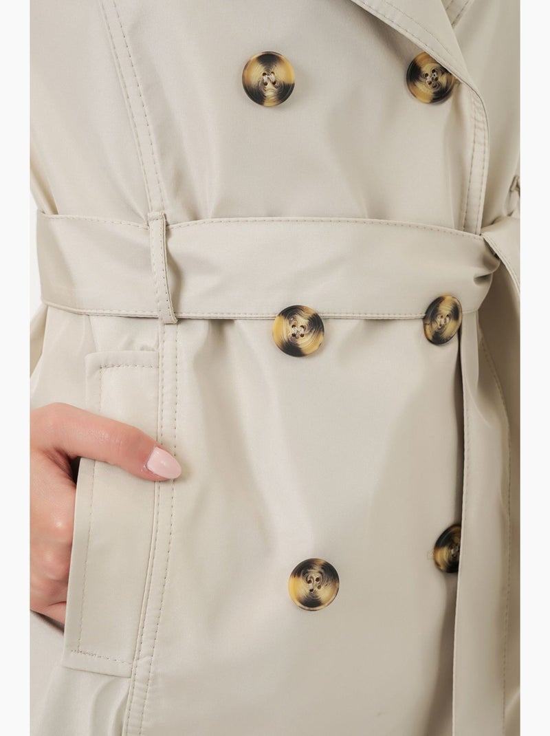 Trench-coat court ceinturé avec col chemise bdart Beige argile - Kiabi