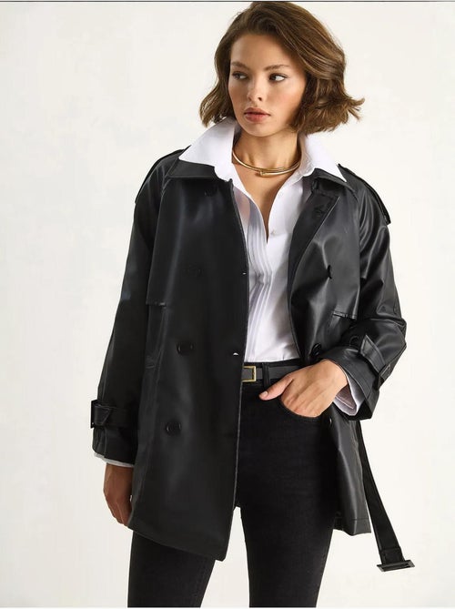 Trench-coat croisé en similicuir lucci - Kiabi