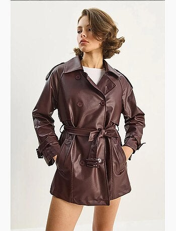 Trench-coat croisé en similicuir lucci