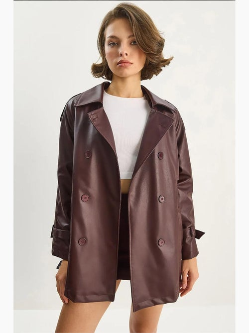 Trench-coat croisé en similicuir lucci - Kiabi