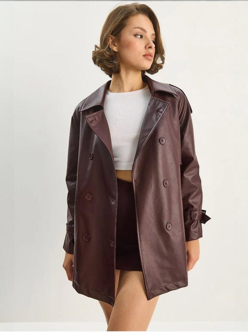 Trench-coat croisé en similicuir lucci - Kiabi