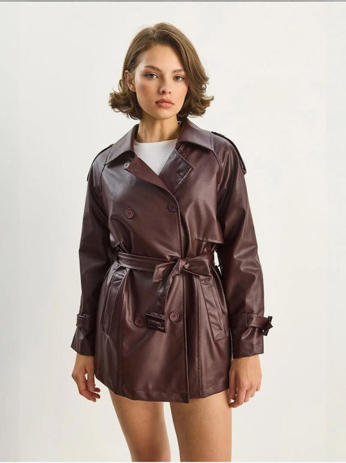 Trench-coat croisé en similicuir lucci - Kiabi