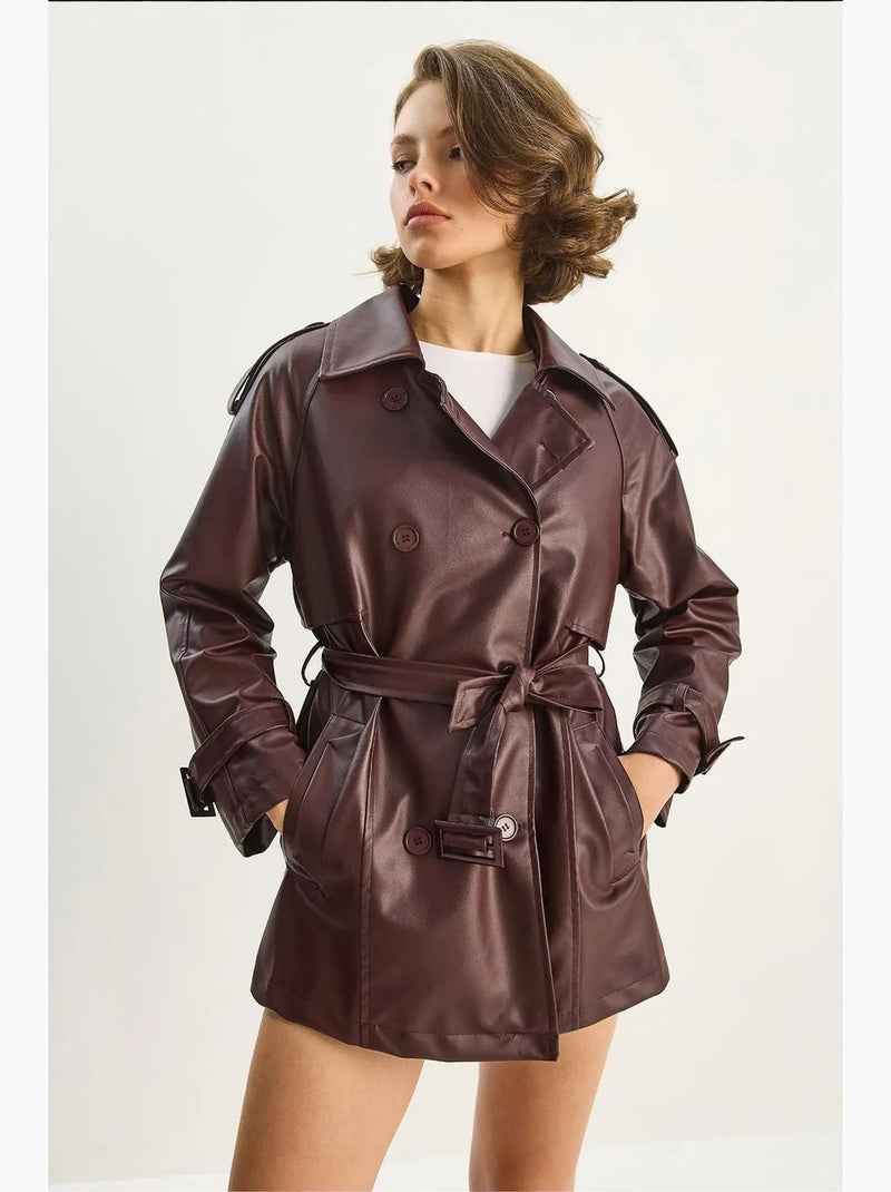 Trench-coat croisé en similicuir lucci Rouge bordeaux - Kiabi