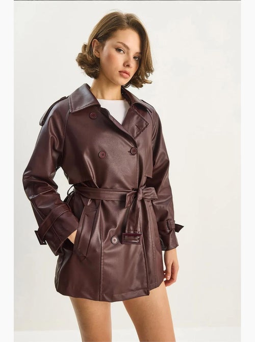 Trench-coat croisé en similicuir lucci - Kiabi