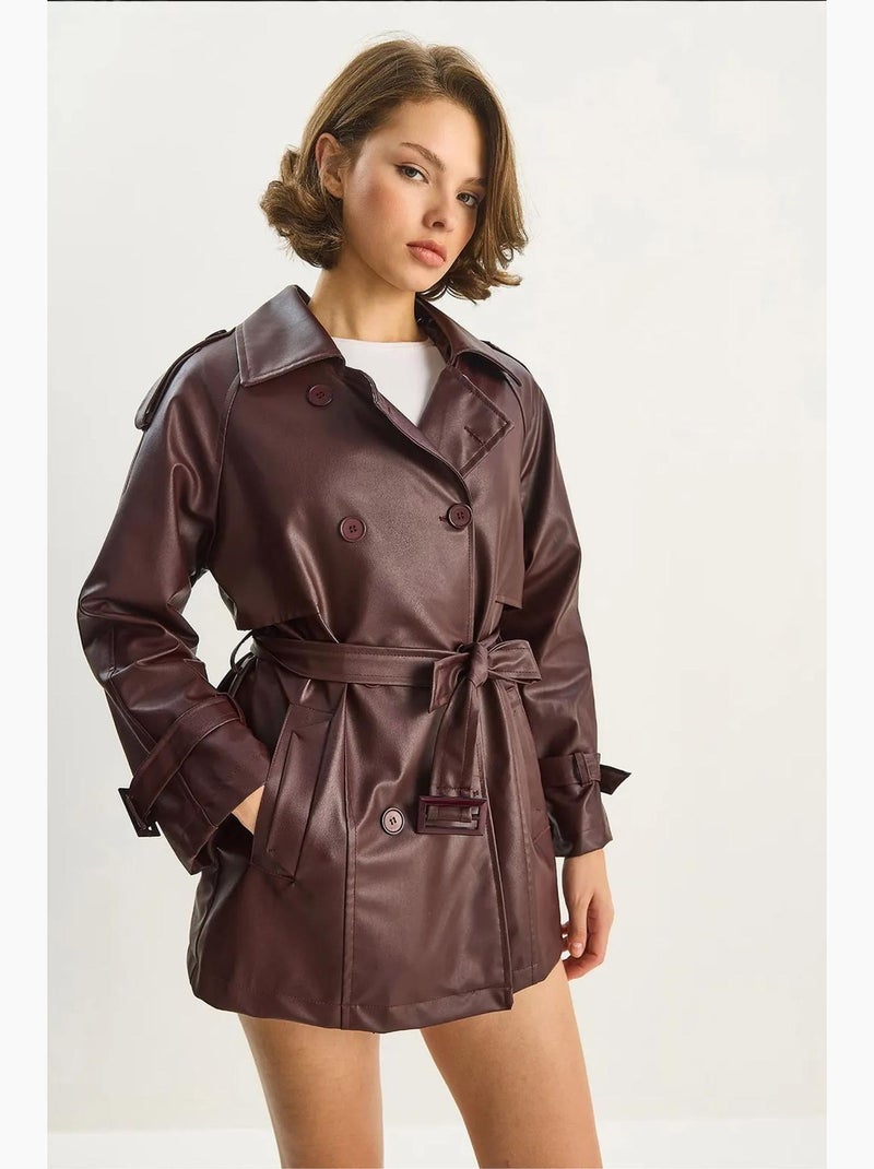 Trench-coat croisé en similicuir lucci Rouge bordeaux - Kiabi