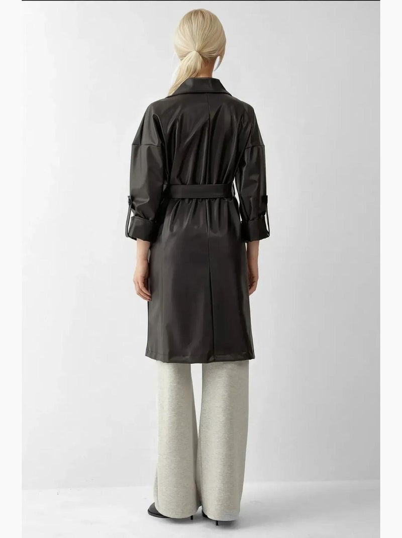 Trench-coat en similicuir avec ceinture bdart Noir - Kiabi