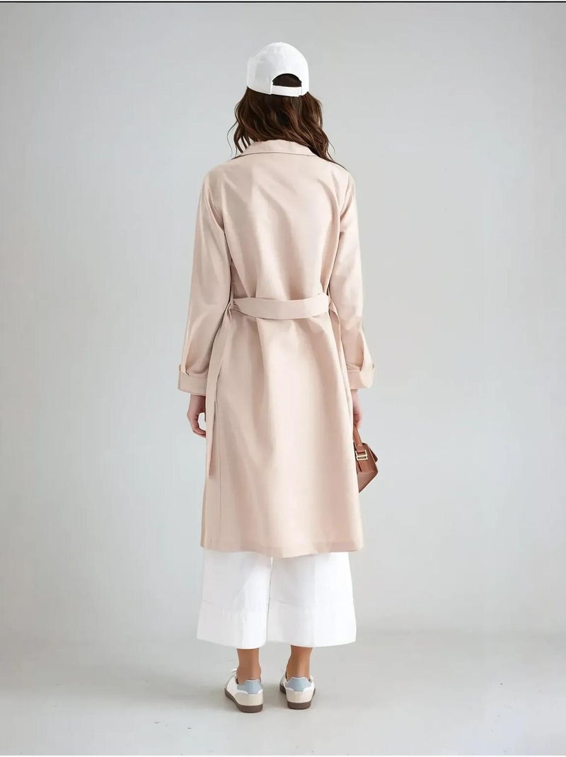 Trench-coat long croisé avec ceinture Beige naturel - Kiabi