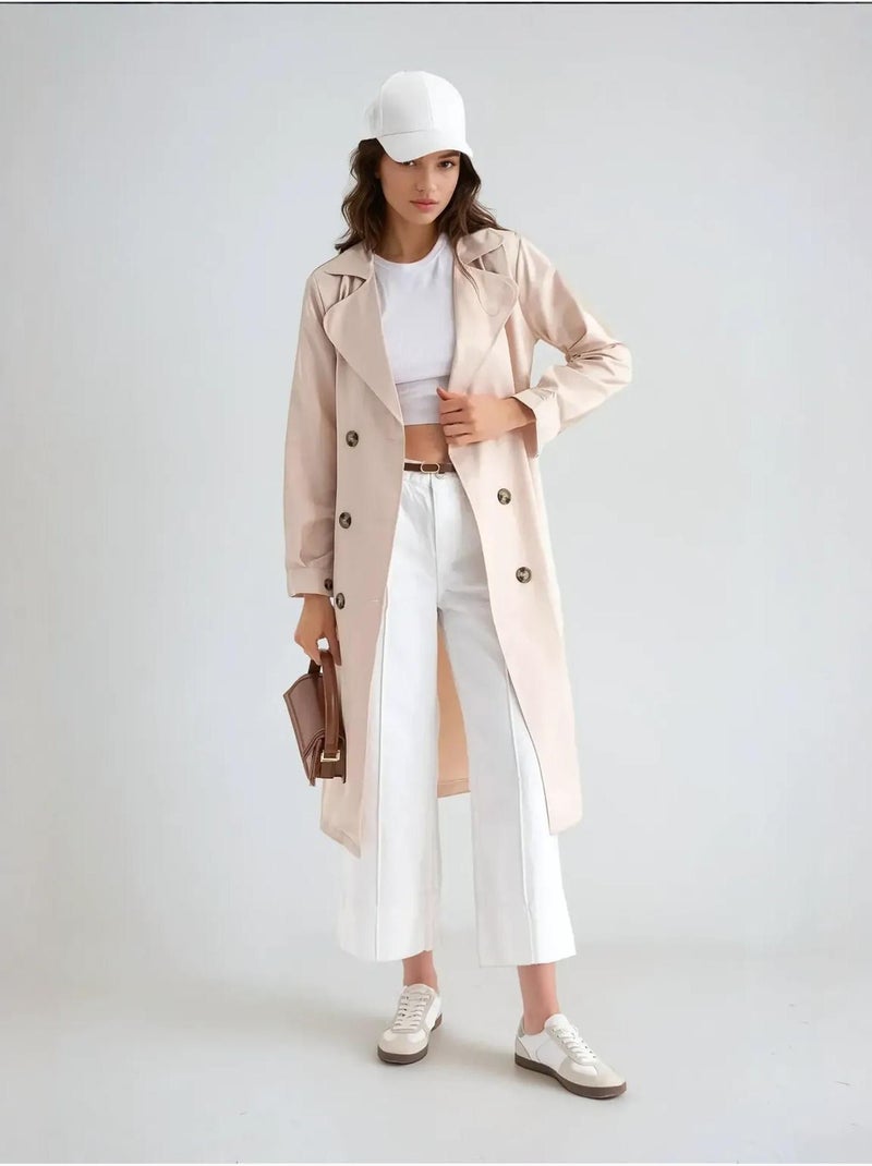 Trench-coat long croisé avec ceinture Beige naturel - Kiabi