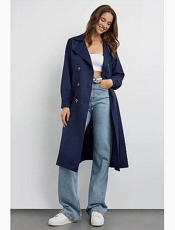 Trench-coat long croisé avec ceinture hiccup